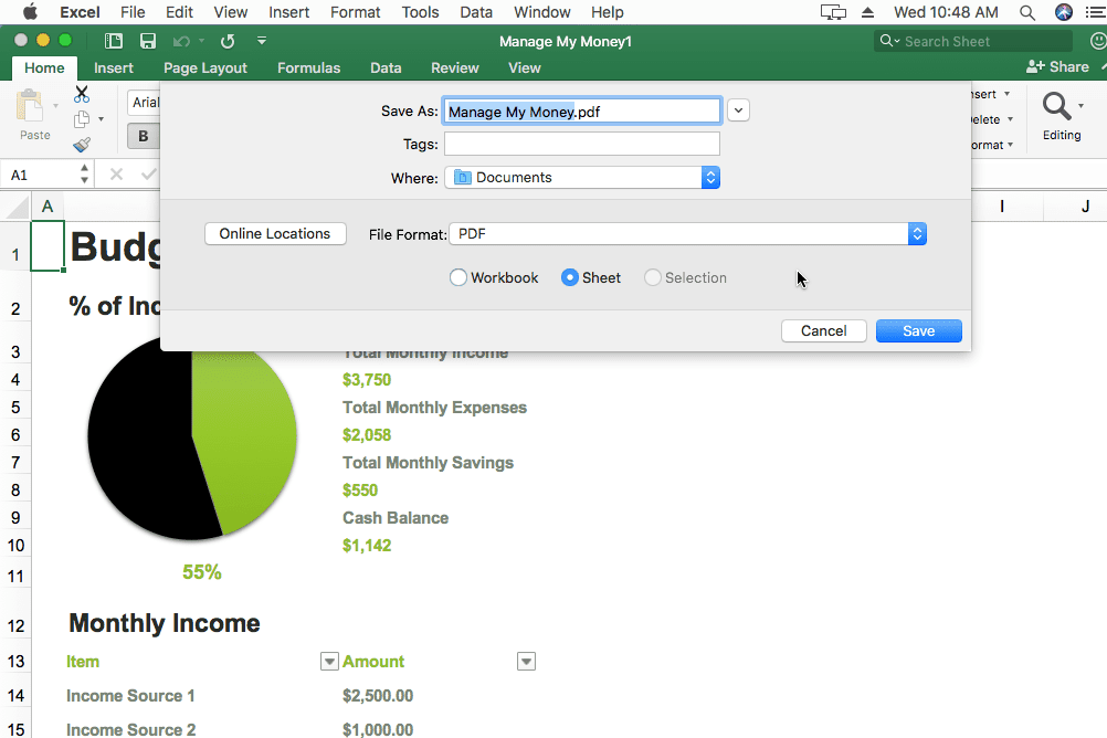 excel for mac save as pdf